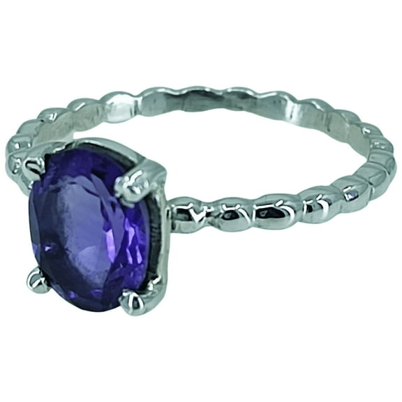 Navya Craft Amethyst Oval Sterling Silver Handmade Purple Gemstone Statement Women Ring Size 4.5