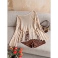 thumbnail image 3 of Women Off Shoulder Distressed Long Sleeve Top Hollow Fringe Casual Night Out Outfit, 3 of 9