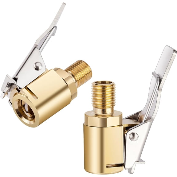 2pcs Tire Air Chuck with Clip Adapter, Brass Tire Inflation Hose Adapter with Locking Tire Nozzle Valve Thread, Unscrewed Twist Connection Converts to Locking Connection for Air Compressor Pump Clamp
