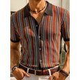 thumbnail image 3 of Biezeib Men's Striped Knitted Shirt Single-Breasted Open-Stitch Lapel Neck Short Sleeve Business Casual Tops, 3 of 6