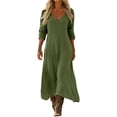 thumbnail image 2 of QUNYINEY Long Sleeve Summer Dresses for Women 2026 Long Western Casual A Line Dress Loose Fit Solid Flowy V Neck Dresses, 2 of 7