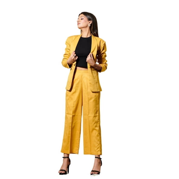Women's Golden Yellow Blazer and Trousers Set - Bold and Professional