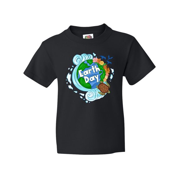 Inktastic Earth Day Turtle Planet with Waves and Birds Youth T-Shirt