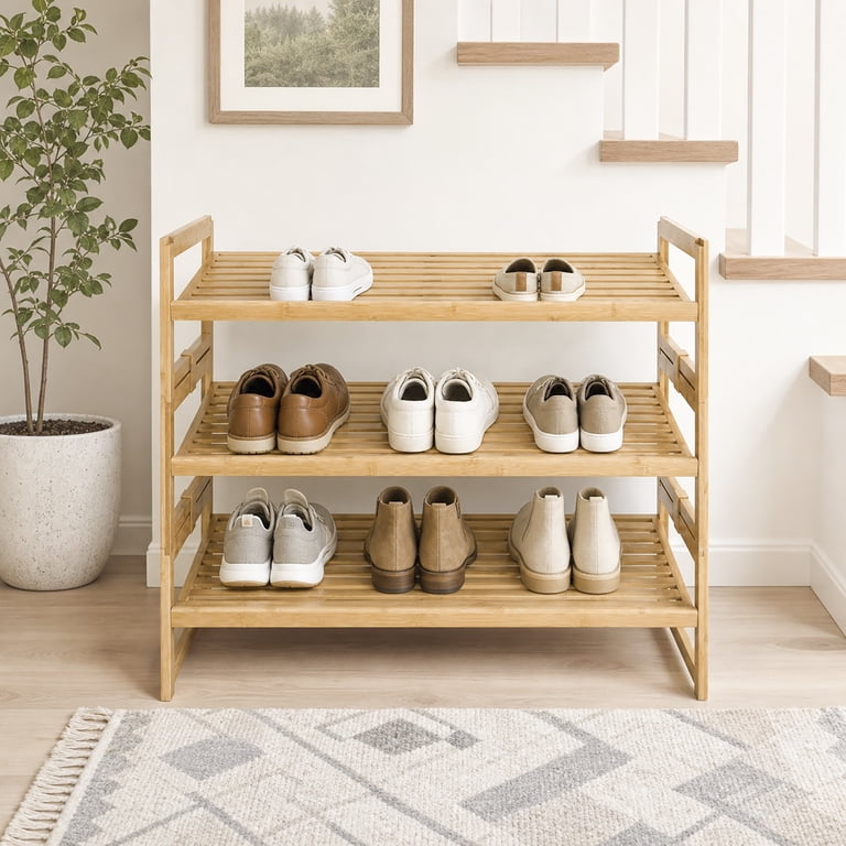 Better Homes & Gardens 3-Tier Bamboo Shoe Rack, Holds 9 Pairs