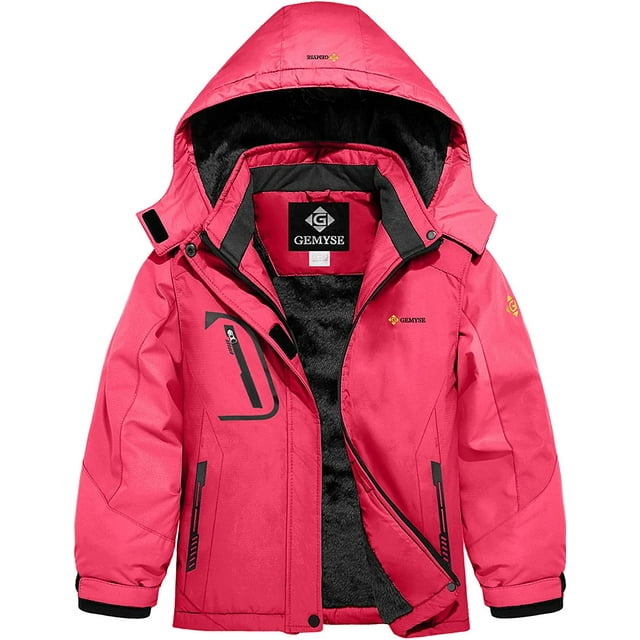 Girl's Waterproof Ski Snow Jacket Fleece Windproof Winter Jacket with Hood