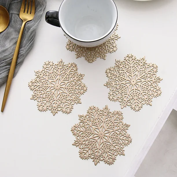 1 posavasos para bebidas, copos de nieve navideños, mantel individual de PVC para cocina, manteles individuales para mesa, manteles individuales con aislamiento térmico para comedor