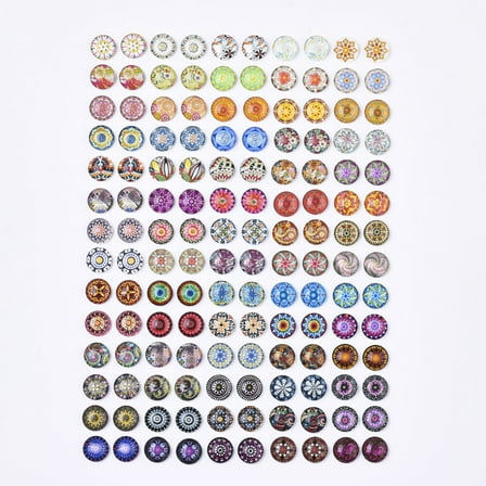 140pcs Glass Cabochons with Self-Adhesive for DIY Jewelry Making Half Round with Mixed Patterns Flower Pattern 12x4.5mm