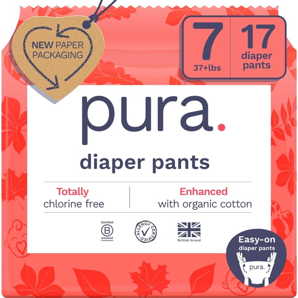Pantalones de pañales Pura hipoalergénicos talla 7 (más de 17 kg), 1 paquete de 17