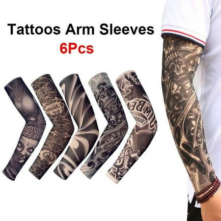 6 pcs Tattoos Cooling Arm Sleeves Cover Sport Basketball Golf UV Sun (Best Full Arm Tattoos)
