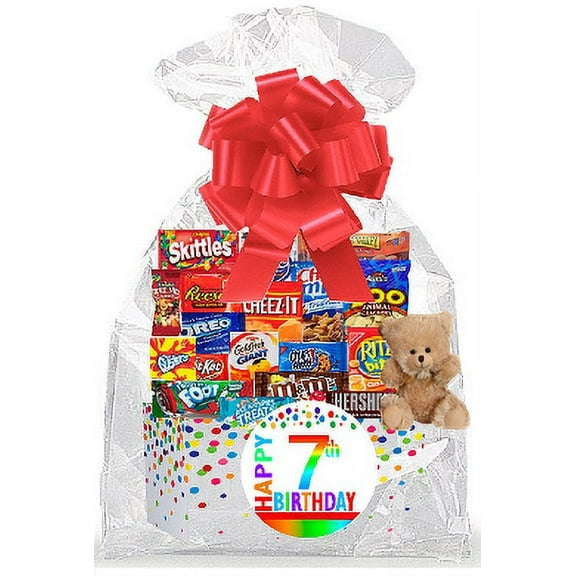 CakeSupplyShop Item#007BSG Happy 7th Birthday Rainbow Thinking Of You Cookies, Candy & More Care Package Snack Gift Box Bundle Set - Ships FAST!