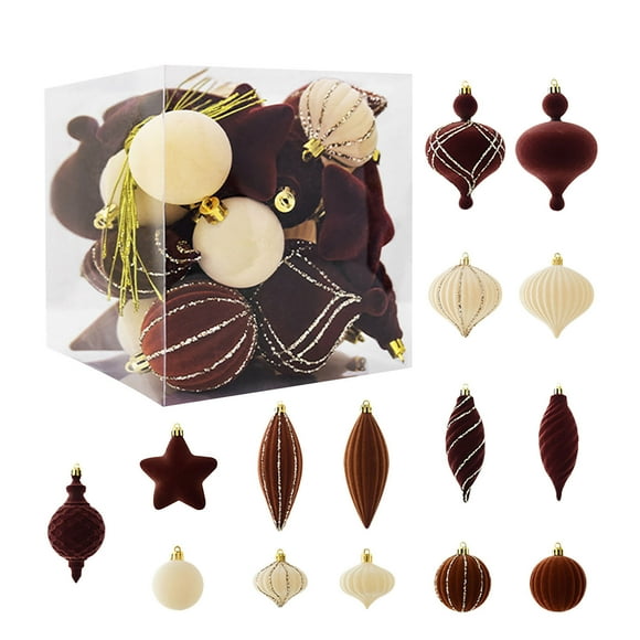 Brown Christmas Tree Ornaments Set Of 24 Velvet Decorations Holiday Decorative Balls For Xmas Tree Home Party Decor 2.36 Inches Diameter