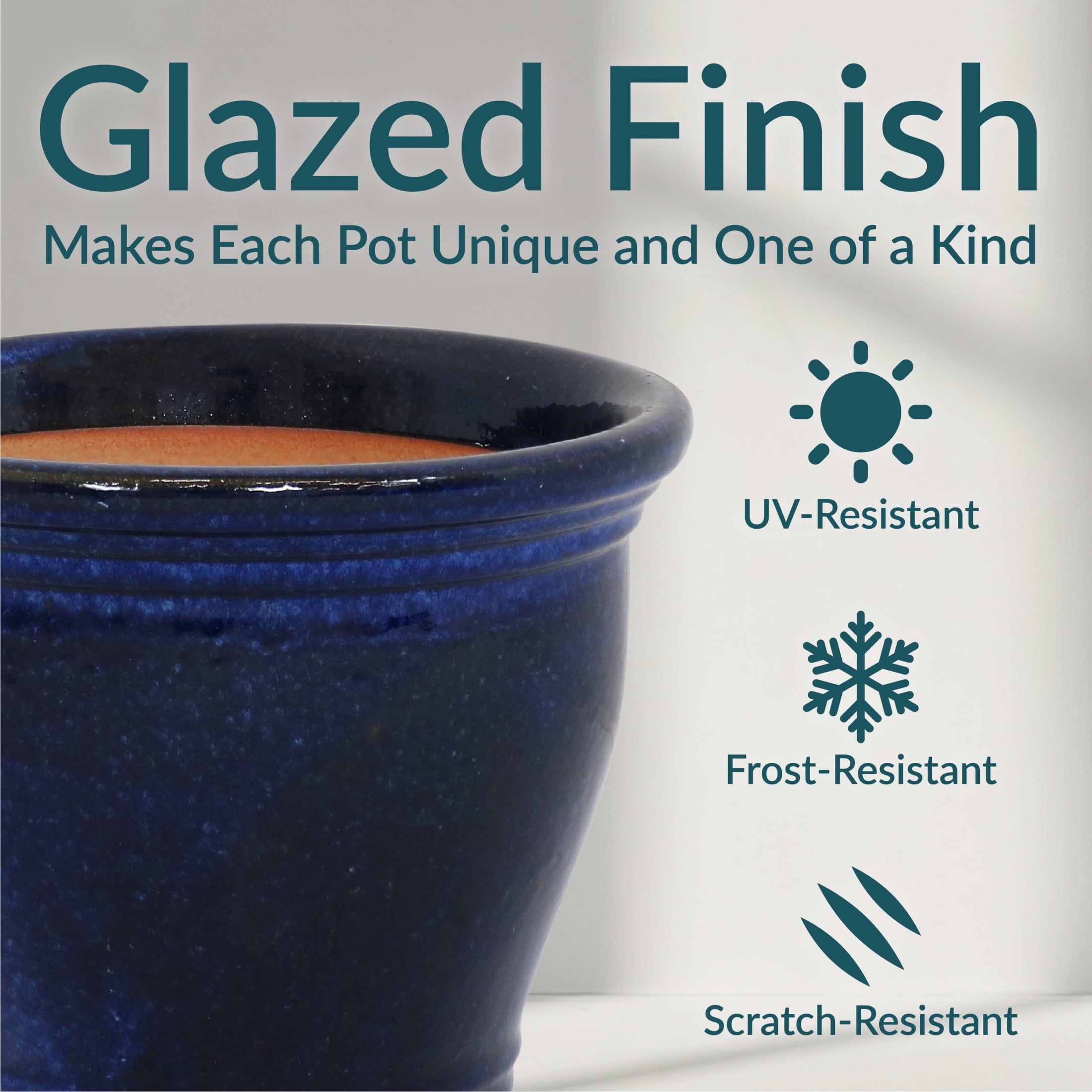 Sunnydaze Studio 11.5" x 11.5" x 10" Round Imperial Blue Ceramic Outdoor Planter 2-Count