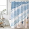 thumbnail image 2 of Extra Long Shower Curtain 72x84 Inch, Blue Summer Beach Shower Curtain Waterproof Bathroom Decor, Coastal Waves Ocean Starfish Conch Fabric Bath Curtain Set Accessories with Hooks, 2 of 7