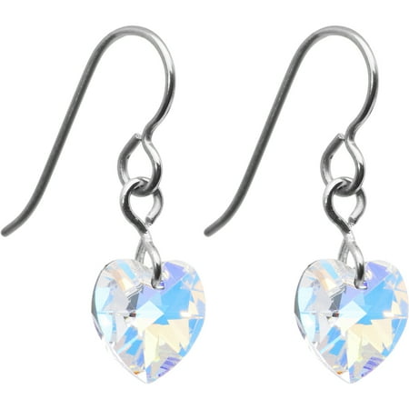Heart Titanium Earrings - Solid Titanium Clear Heart Earrings Created with Swarovski Crystals
