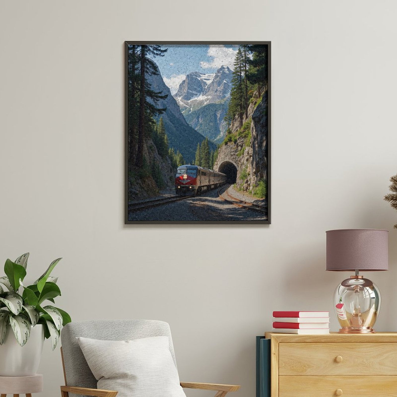 Paint By Numbers Kit for Adults Beginner - DIY Train Mountain Tunnel Scenic View Canvas Painting Kits for Adults, Frameless Paint By Number for Adults for Home Wall Decor 16x20 Inch