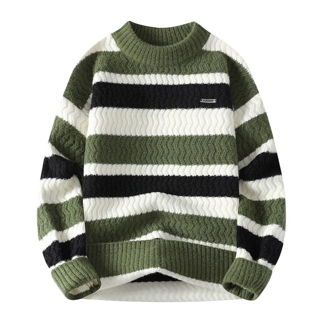 Pisexur Mens Sweater High Cost Performance Sweater Various Styles 2025 Young Fashion Simple Striped Sweater with Half Turtleneck - Warm Durable Version-On Clearance