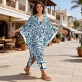 thumbnail image 4 of Xixirimido Blue Boho Mandala Daisy Print Womens Kaftan Dresses Long Caftans Plus Size Batwing Sleeve Swimsuit Coverup V Neck Summer Beach Dress, 4 of 7
