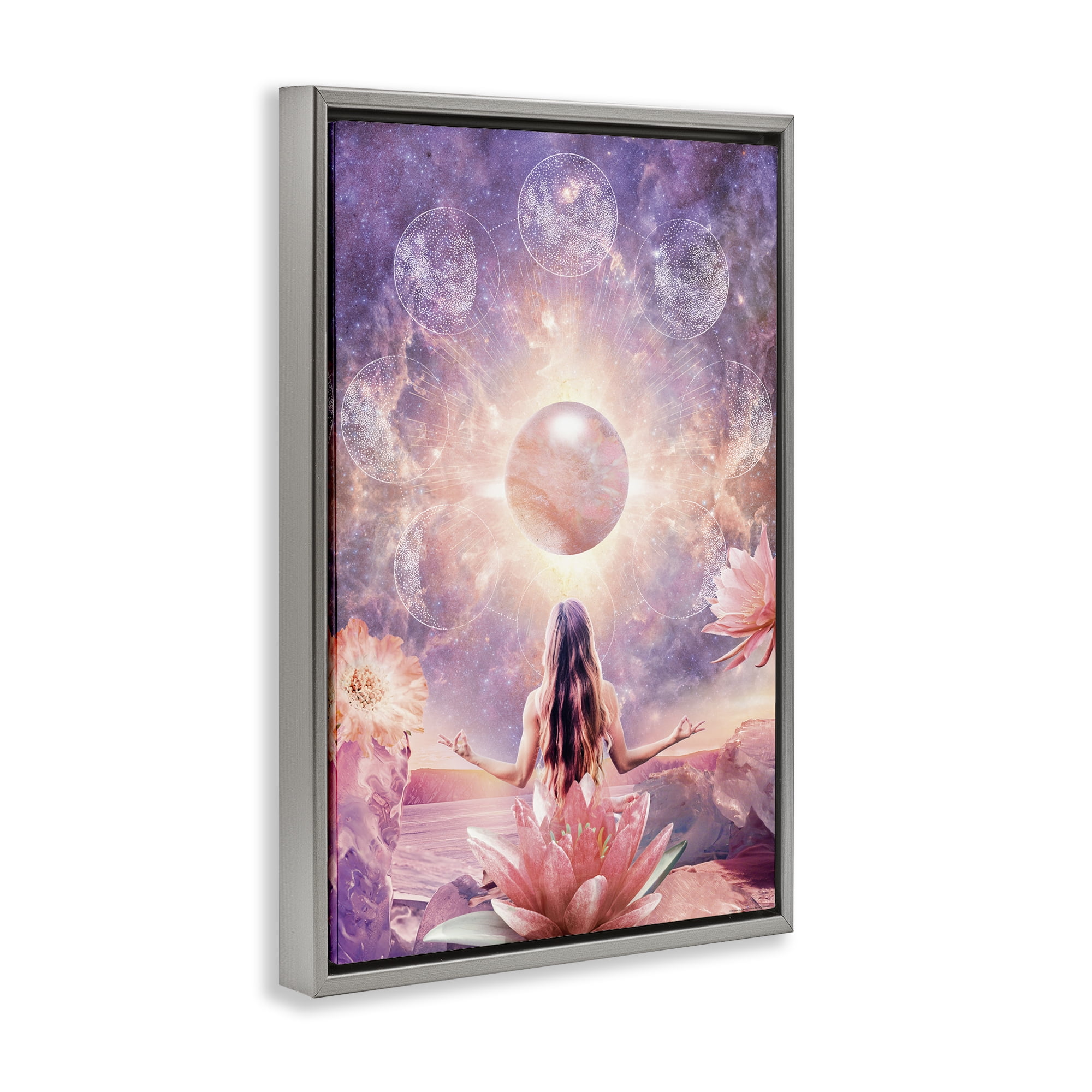 Stupell Industries Mindfulness & Moon Phases Astrology & Stars Painting Gray Floater Framed Canvas Art Print Wall Art, 17 x 25