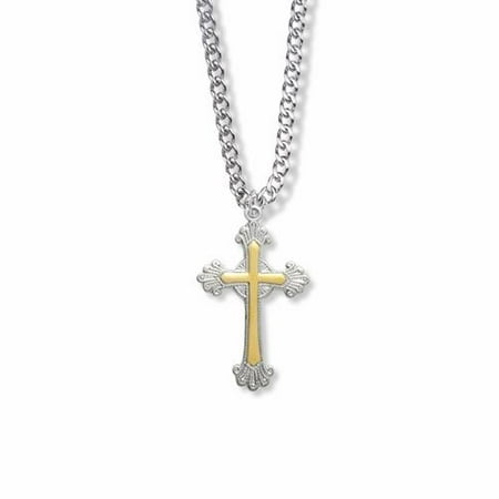 .925 Sterling Silver cross crucifix Pendant in a 2-Tone and Decorative Budded Ends Design cross crucifix Comes with a 18'' Chain Necklace in a deluxe velvet box