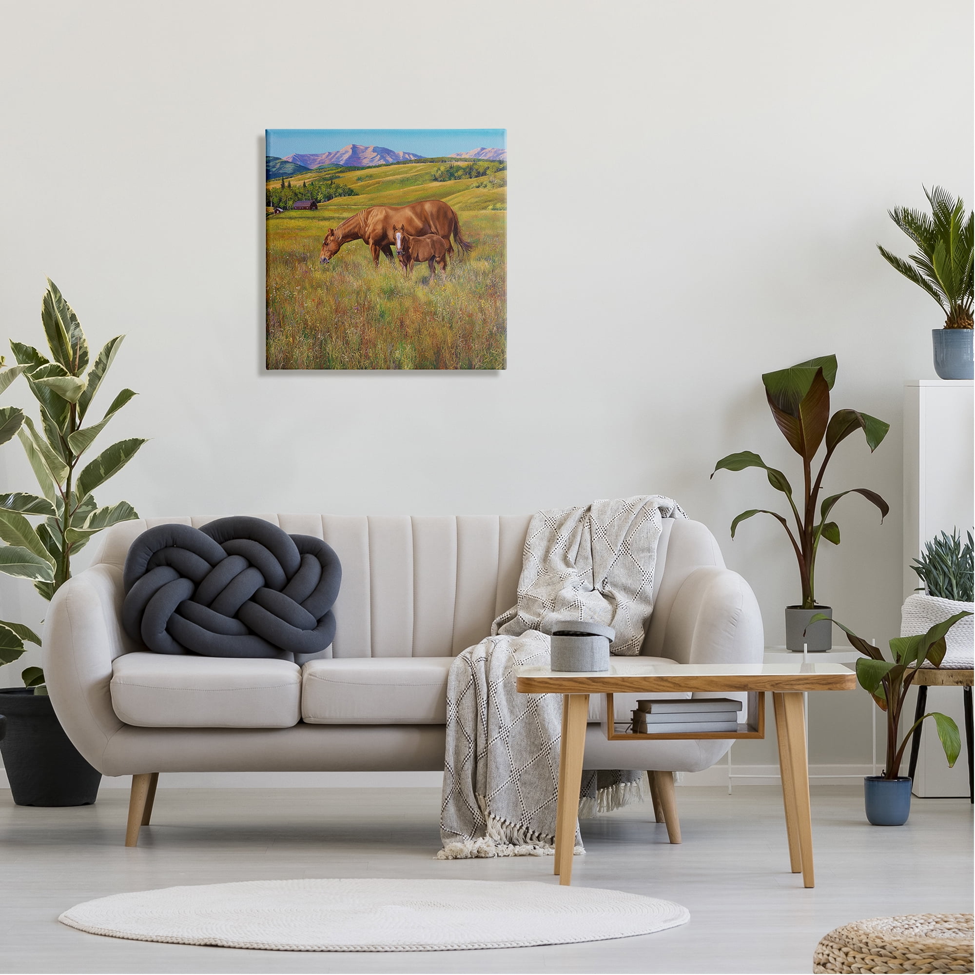 Stupell Industries Horses Grazing in Meadow Animals & Insects Painting Gallery Wrapped Canvas Print Wall Art, 24 x 24