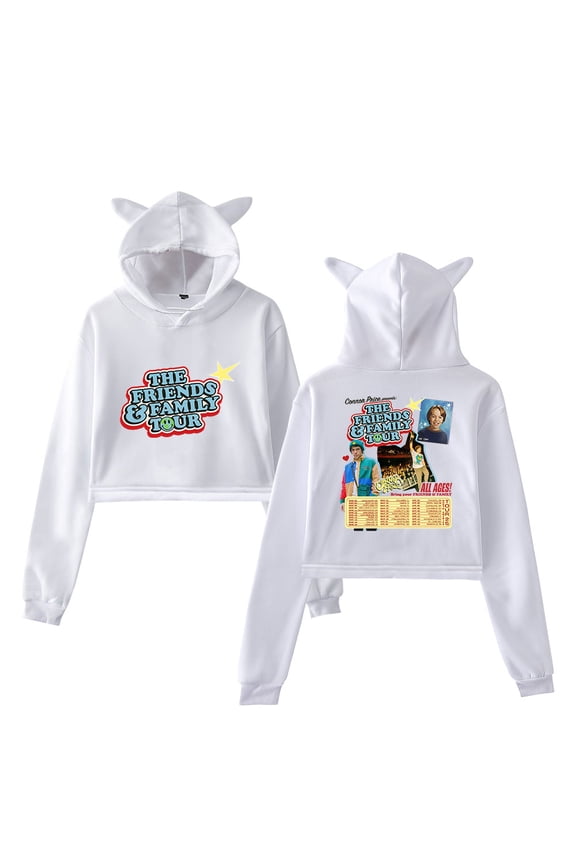 Connor Price Merch The Friends & Family Tour Girl's Cute Cat Ear Cropped Pullover Hoodie Hooded Sweatshirt