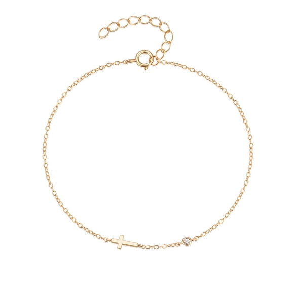 Pulsera de Cruz de plata esterlina para mujeres heshpaws s925, pulsera de Cruz pequeña ajustable, joyería de Cruz religiosa de diamante simple de moda, con caja de regalo, plata
