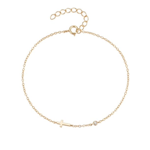 Pulsera de Cruz de plata esterlina para mujeres heshpaws s925, pulsera de Cruz pequeña ajustable, joyería de Cruz religiosa de diamante simple de moda, con caja de regalo, plata