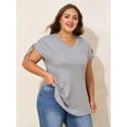 thumbnail image 4 of LapaPlus XL-6XL Plus Size Tops Short Sleeve V Neck Pocket Blouse T-shirt for Women, 4 of 12