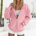 thumbnail image 4 of nerohusy Womens Tunic Hoodie Zip Up Long Sleeve Oversized Hooded Sweatshirts Basic Solid Fleece Y2K Sport Jacket Pockets 2025 Pink,L, 4 of 7