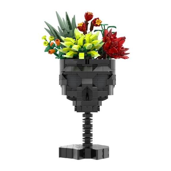 Skull Roses Bouquet Building Blocks Set 592PCS Gothic Skull Planter with Floral Arrangement Dark Aesthetic Display Decor Collectible DIY Construction Kit