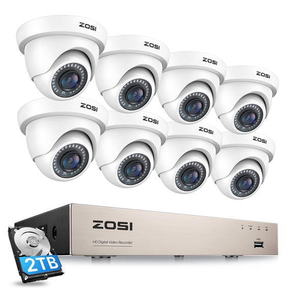 ZOSI H.265 CCTV Security Cameras System 8CH 3K Lite CCTV DVR Recorder with 2TB Hard Drive, HD Weatherproof Surveillance Cameras with 80ft IR Night Vision, AI Detection, Remote Access