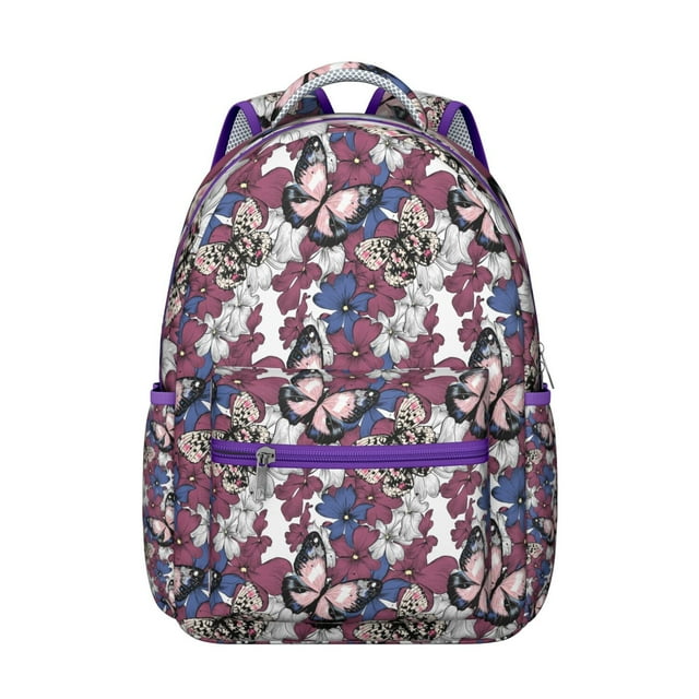 Cute Butterfly Backpack for Student School Bag with Floral Print Colorful Artistic Pattern Aesthetic Design