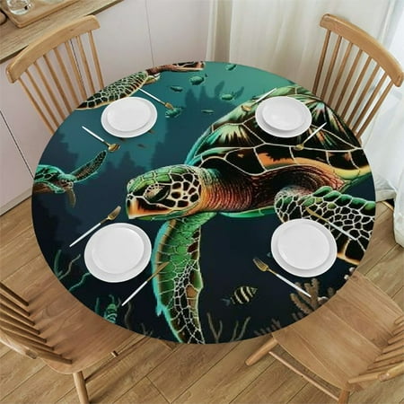 

Palnkart Sea Turtles Corals Round Table Cover Stain Resistant Washable Indoor Outdoor Tablecloth Kitchen Dining Wedding Parties Waterproof 100% Polyester Fiber 54-58