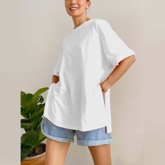 Womens Casual Spring Summer Solid White Short Sleeve O Neck T Shirt Top Compression Shirts Women Long Sleeve Oversized Tees for Women Dark Shirt T Shirts Long Sleeve Women Short Sleeve Shirt Women