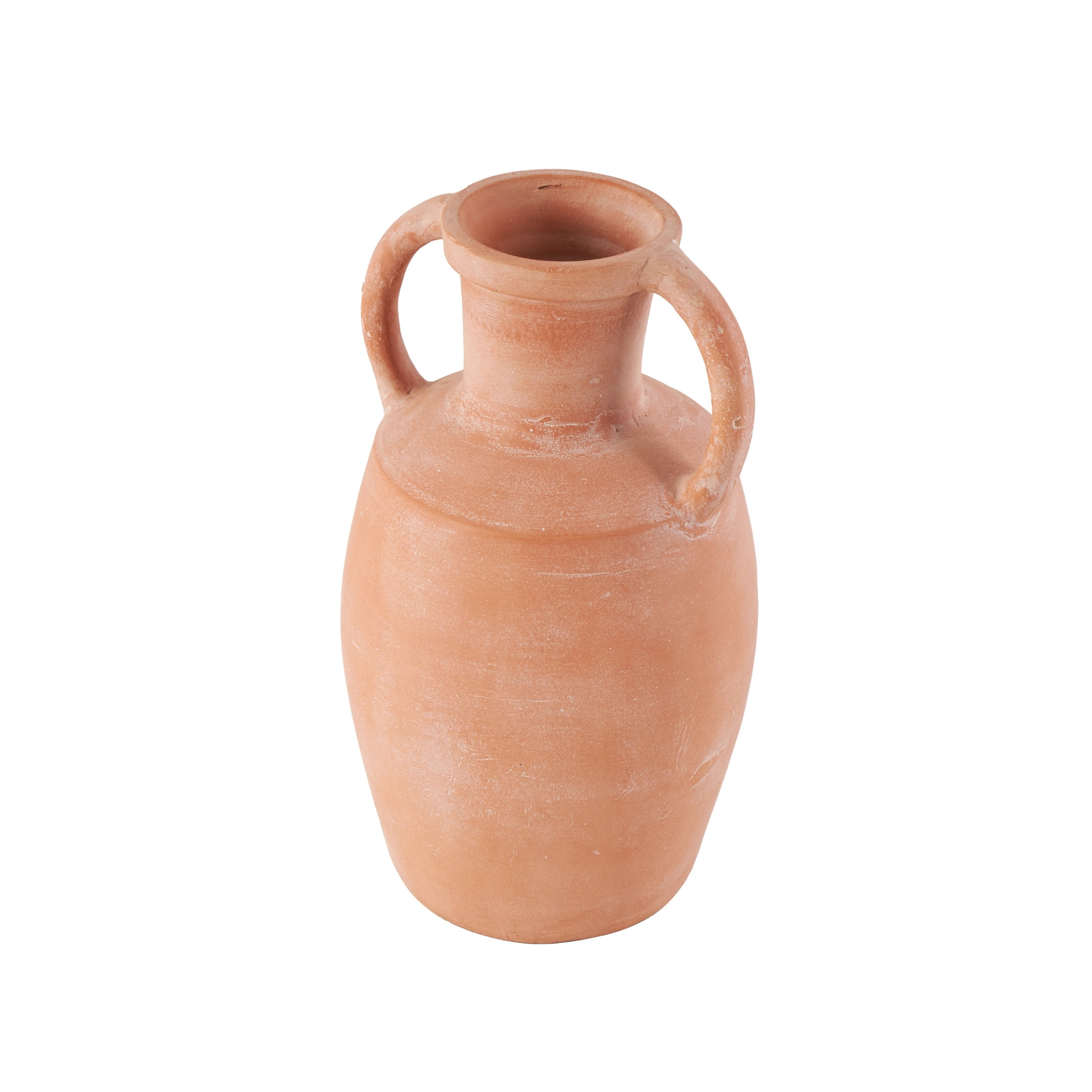 DecMode 16" Terracotta Jug Pink Ceramic Vase with Handles