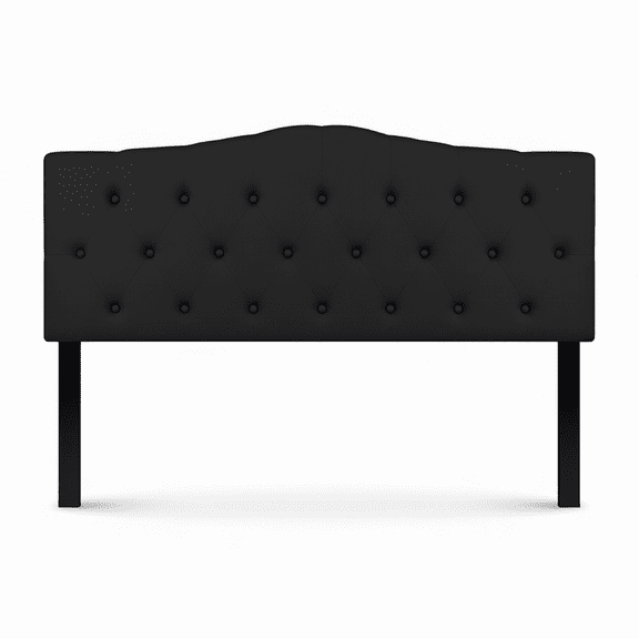 Tufted Upholstered Queen Size Headboard in Black Fabric with Adjustable Metal Bed Rail Slots