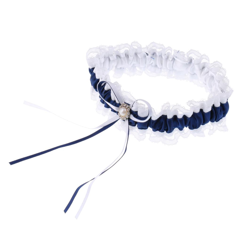 HILABEE 4xSatin Lace Wedding Bridal with Ribbon Bow Party Accessories Navy Blue 4 Pcs