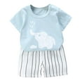 thumbnail image 2 of Uxgjfwu Toddler Boy T-Shirt and Shorts Outfit Set Cute Print Short Sleeve Shorts Set Summer Clothes Sizes 6M-6T,Blue, 2 of 5