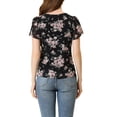 thumbnail image 4 of INSPIRE CHIC Women's Floral Tie V Neck Flutter Sleeves Summer Blouse, 4 of 6