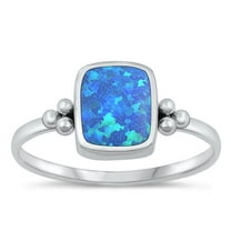 CHOOSE YOUR COLOR Blue Simulated Opal Ring .925 Sterling Silver Bali Style Band CZ Female Size 4