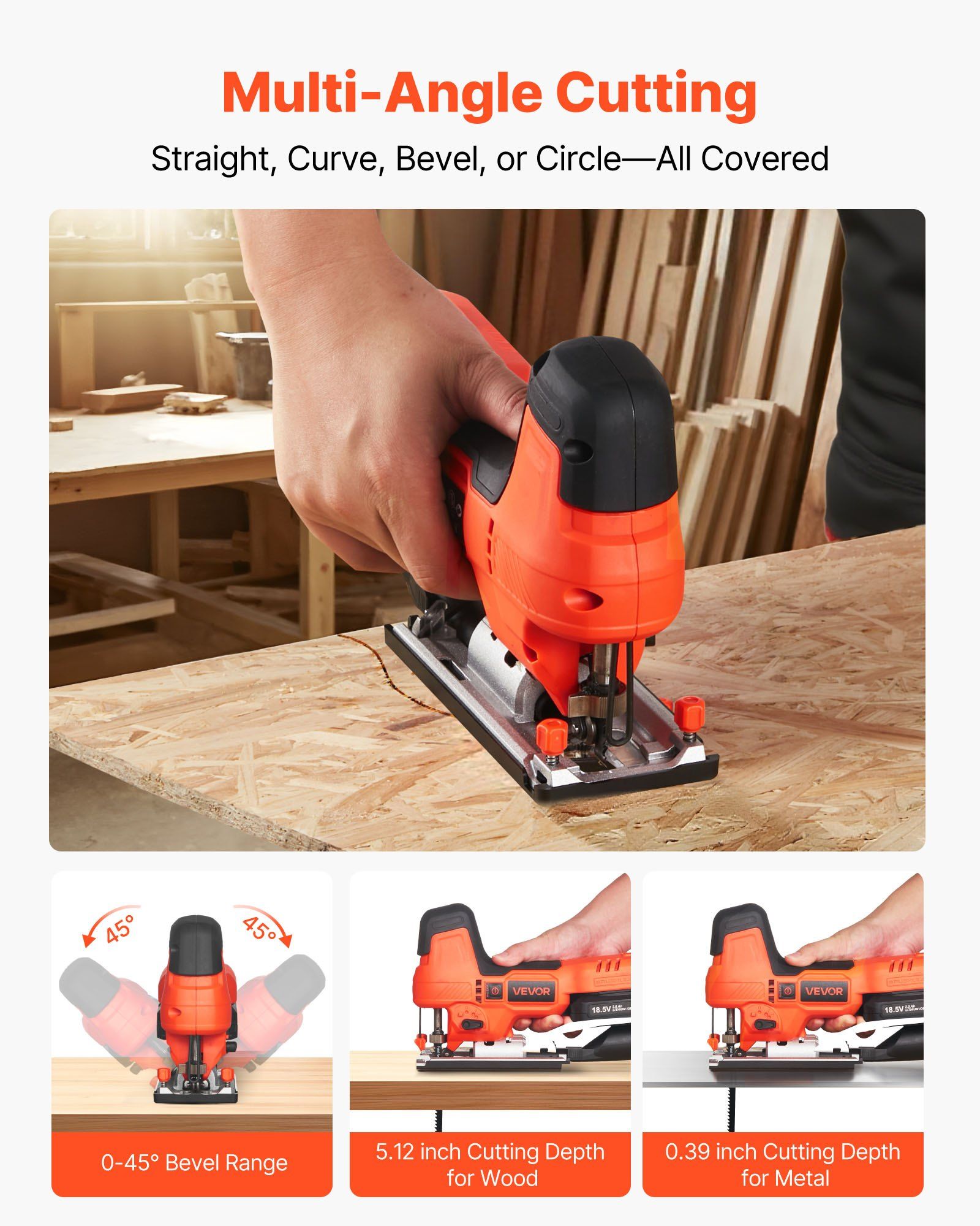 20V Brushless Cordless Jig Saw with 3500 SPM 6 Blades LED Light 6 Speed 0-45 Degree Bevel 4 Orbital Settings for Straight Circle Cutting