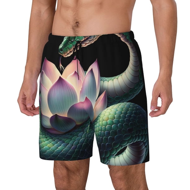 Fotbe Snake Holding A Lotus Traje de Baño para Hombre – Shorts de Natación de Secado Rápido con Forro y Bolsillos-XX-Large