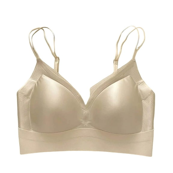 YUGYXL Women's Silk Soft Cup Wireless Bra Top Full Coverage Spaghetti Straps Bras Push Up Bra with Smooth Satin Gray M