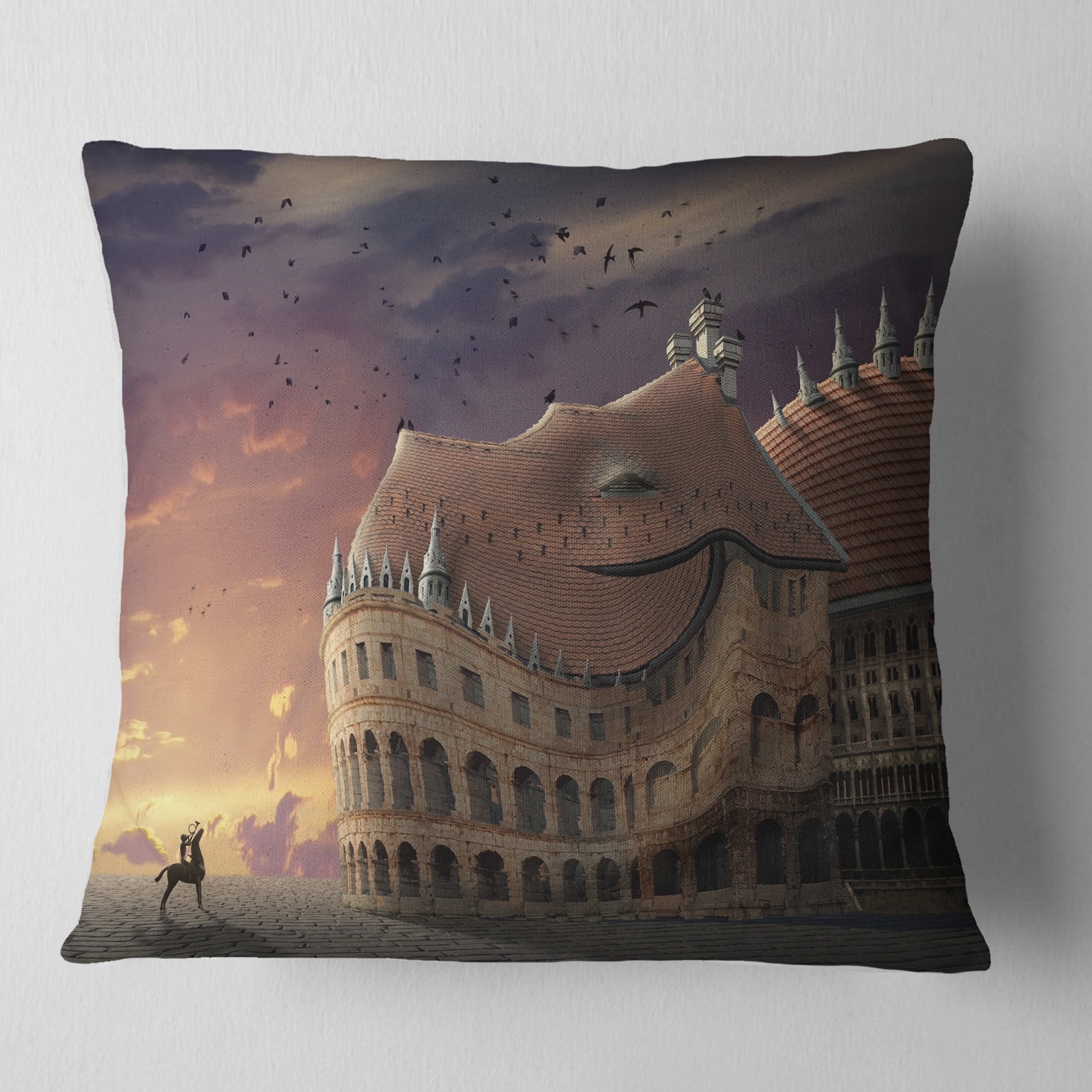 Designart Wake Up Dragon Collage - Landscape Printed Throw Pillow - 16x16