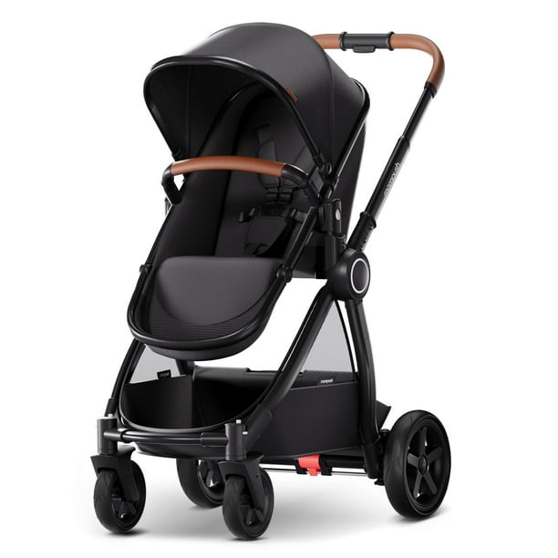 Mompush Ultimate2 Baby Stroller, Premium Convertible Full-Size Bassinet Stroller for Toddler, Newborn Stroller with Reversible Seat, One Hand Recline Pushchair Pram,Car Seat Adapter Included