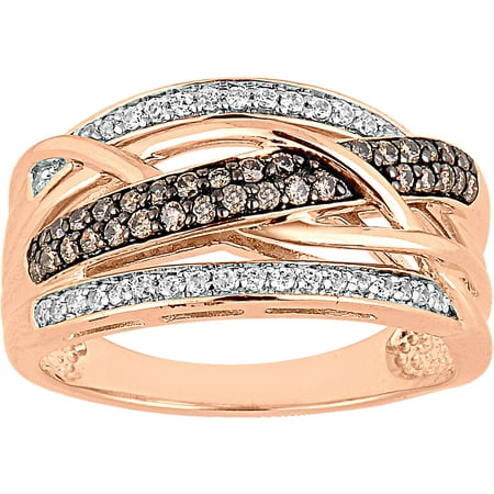 1/2 Carat T.W. Champagne and White Diamond 10kt Rose Gold Woven Fashion Ring