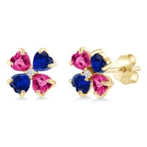 Gem Stone King 18K Yellow Gold Plated Silver Pink Created Sapphire and Blue Created Sapphire Earrings for Women | 4.03 Cttw | Gemstone September Birthstone | Heart Shape 4MM