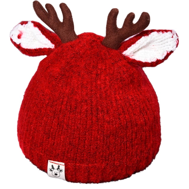 Gorro de punto suave y cálido con cuernos de reno para bebés y niños pequeños