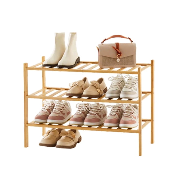 3-Tier Light Brown Bamboo Shoe Rack – 43x30x8cm, Space-Saving Storage Organizer for Entryway, Bedroom & Closet