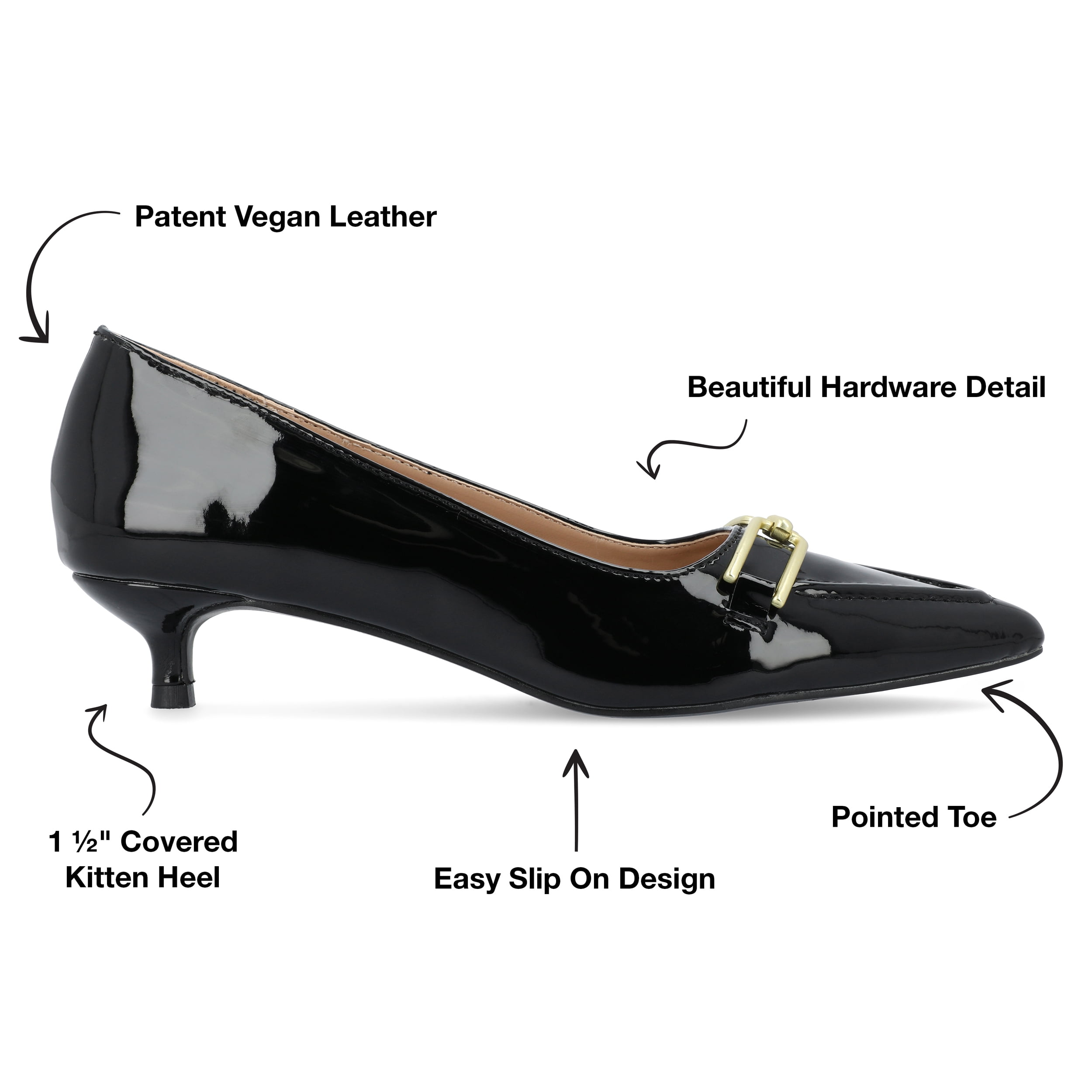 Journee Womens Rumi Kitten Heel Loafer Pointed Toe Pumps, Widths Available